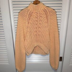 Free People XS peachy/faded orange chunky knit  balloon sleeve sweater